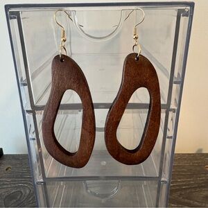 Abstract Oval Wooden Drop Earrings | Modern Boho Statement Earrings | Item 0341